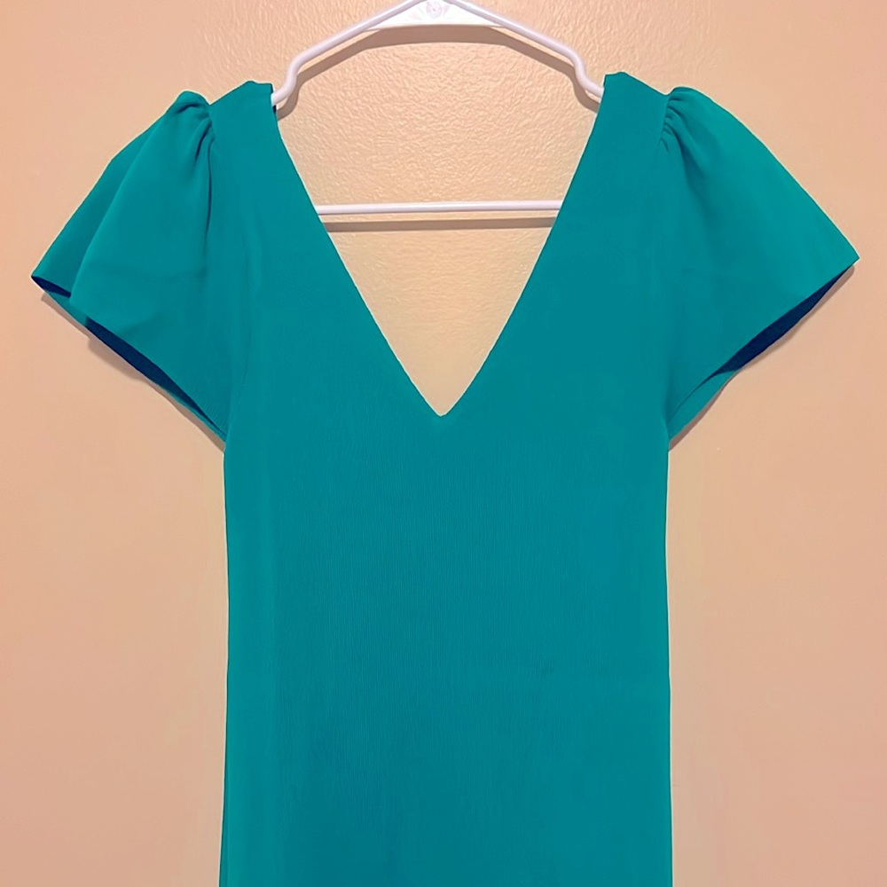 S Bodycon Stretchy Green Dress with Short Bell Sleeve